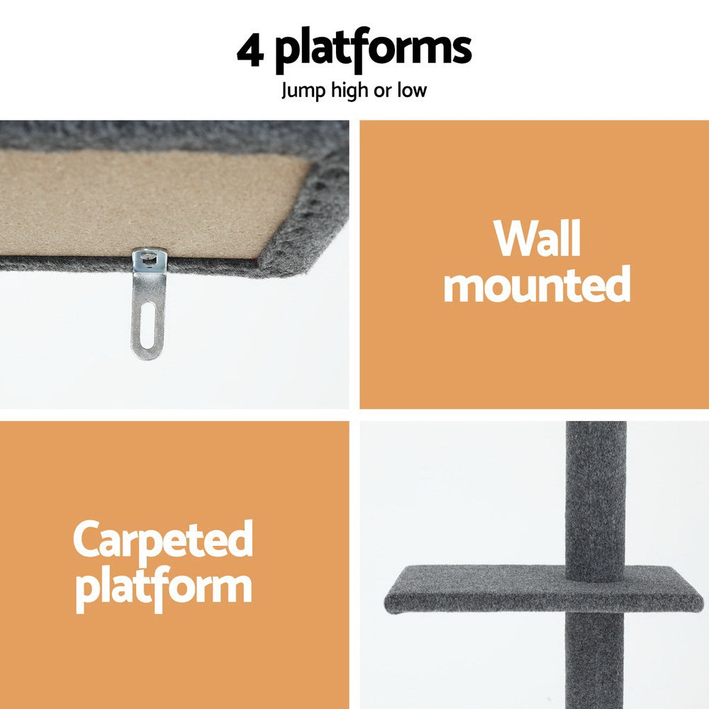 i.Pet Cat Tree 290cm Tower Scratching Post Scratcher Floor to Ceiling Cats Bed Grey - view 6