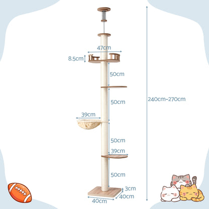 i.Pet Cat Tree Tower Floor to Ceiling Scratching Post 270cm Beige - view 2