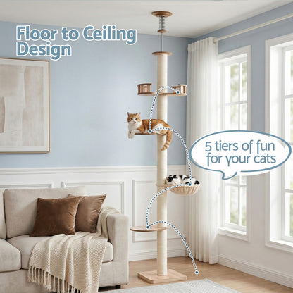 i.Pet Cat Tree Tower Floor to Ceiling Scratching Post 270cm Beige - view 4