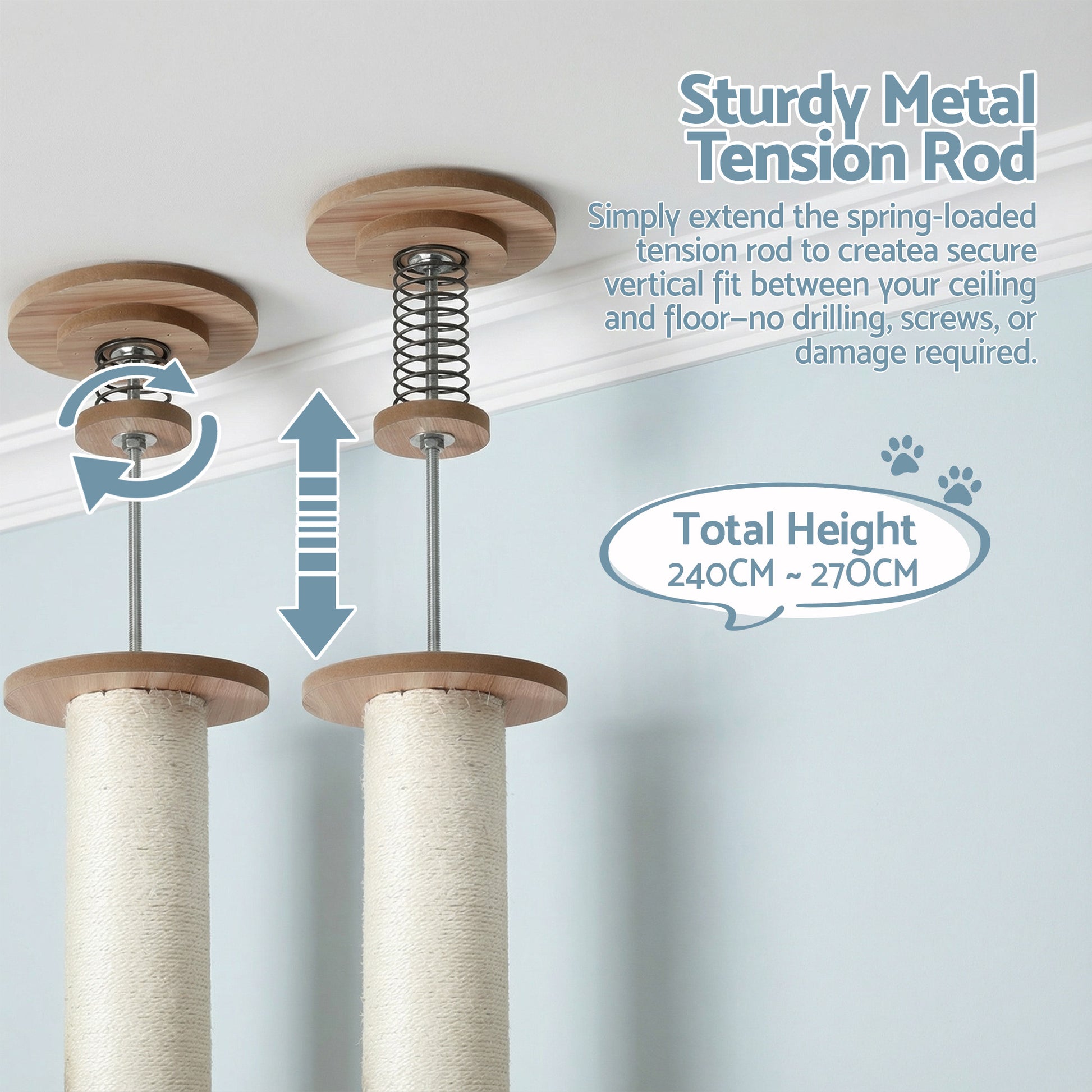i.Pet Cat Tree Tower Floor to Ceiling Scratching Post 270cm Beige - view 5
