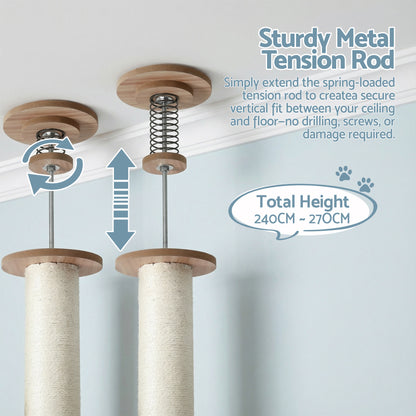 i.Pet Cat Tree Tower Floor to Ceiling Scratching Post 270cm Beige - view 5
