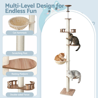 i.Pet Cat Tree Tower Floor to Ceiling Scratching Post 270cm Beige - view 6