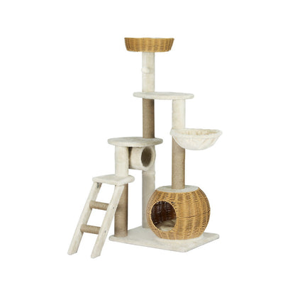 i.Pet Cat Tree 138cm Tower Scratching Post Scratcher Wood Bed Condo House Rattan Ladder - view 7