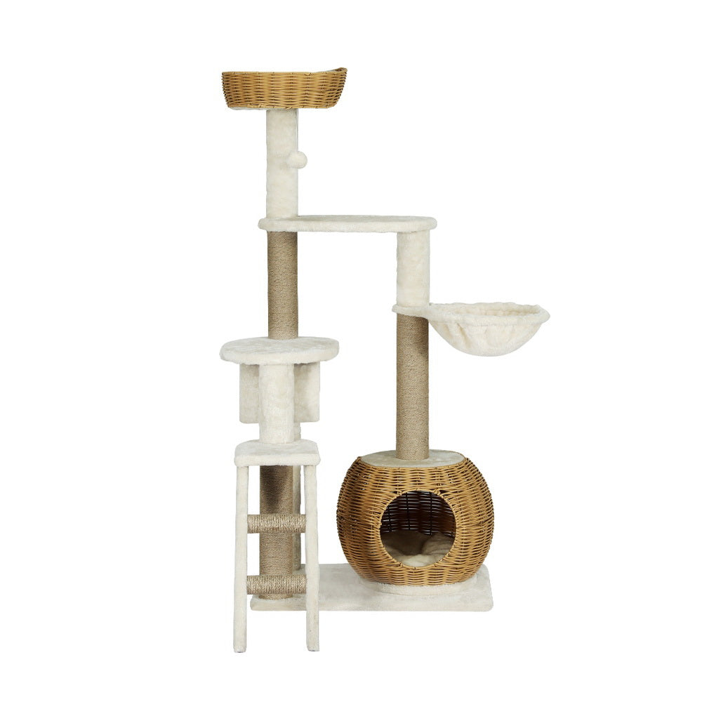 i.Pet Cat Tree 138cm Tower Scratching Post Scratcher Wood Bed Condo House Rattan Ladder - view 3