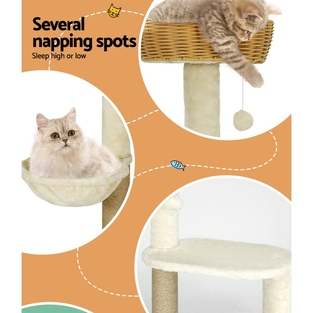 i.Pet Cat Tree 138cm Tower Scratching Post Scratcher Wood Bed Condo House Rattan Ladder - view 5