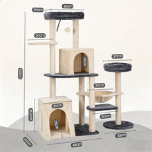 i.Pet Cat Tree Tower 133cm Rotatable L-Shape Design Scratching Post Furniture Scratcher House Grey & Beige - view 2