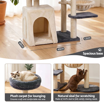 i.Pet Cat Tree Tower 133cm Rotatable L-Shape Design Scratching Post Furniture Scratcher House Grey & Beige - view 8