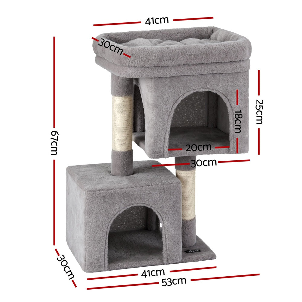 i.Pet Cat Tree 67cm Tower Scratching Post Trees Scratcher Condo House Light Grey - view 2