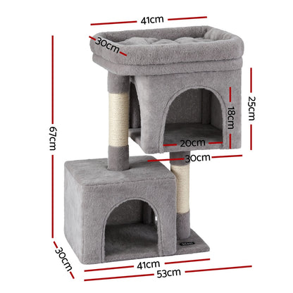 i.Pet Cat Tree 67cm Tower Scratching Post Trees Scratcher Condo House Light Grey - view 2