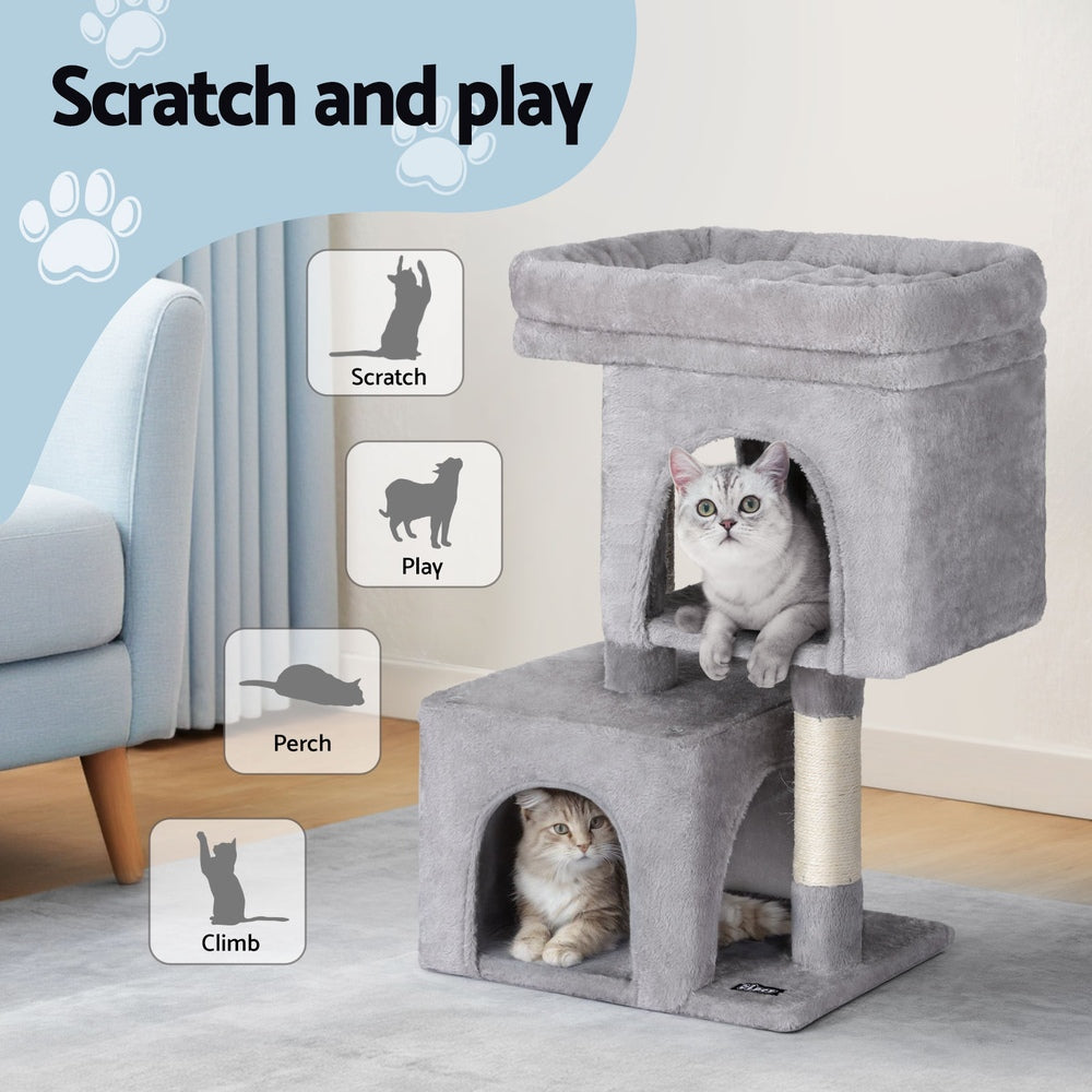 i.Pet Cat Tree 67cm Tower Scratching Post Trees Scratcher Condo House Light Grey - view 4
