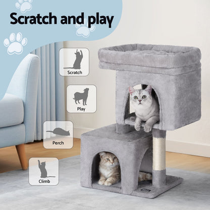 i.Pet Cat Tree 67cm Tower Scratching Post Trees Scratcher Condo House Light Grey - view 4