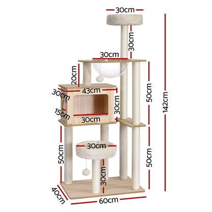 i.Pet Cat Tree Tower Scratching Post Scratcher 142cm Wood Bed Condo House - view 2