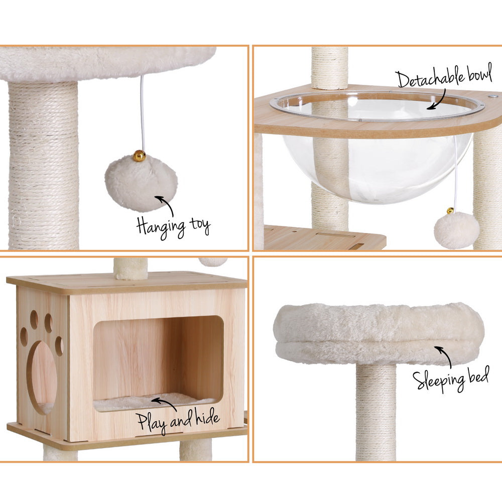 i.Pet Cat Tree Tower Scratching Post Scratcher 142cm Wood Bed Condo House - view 7