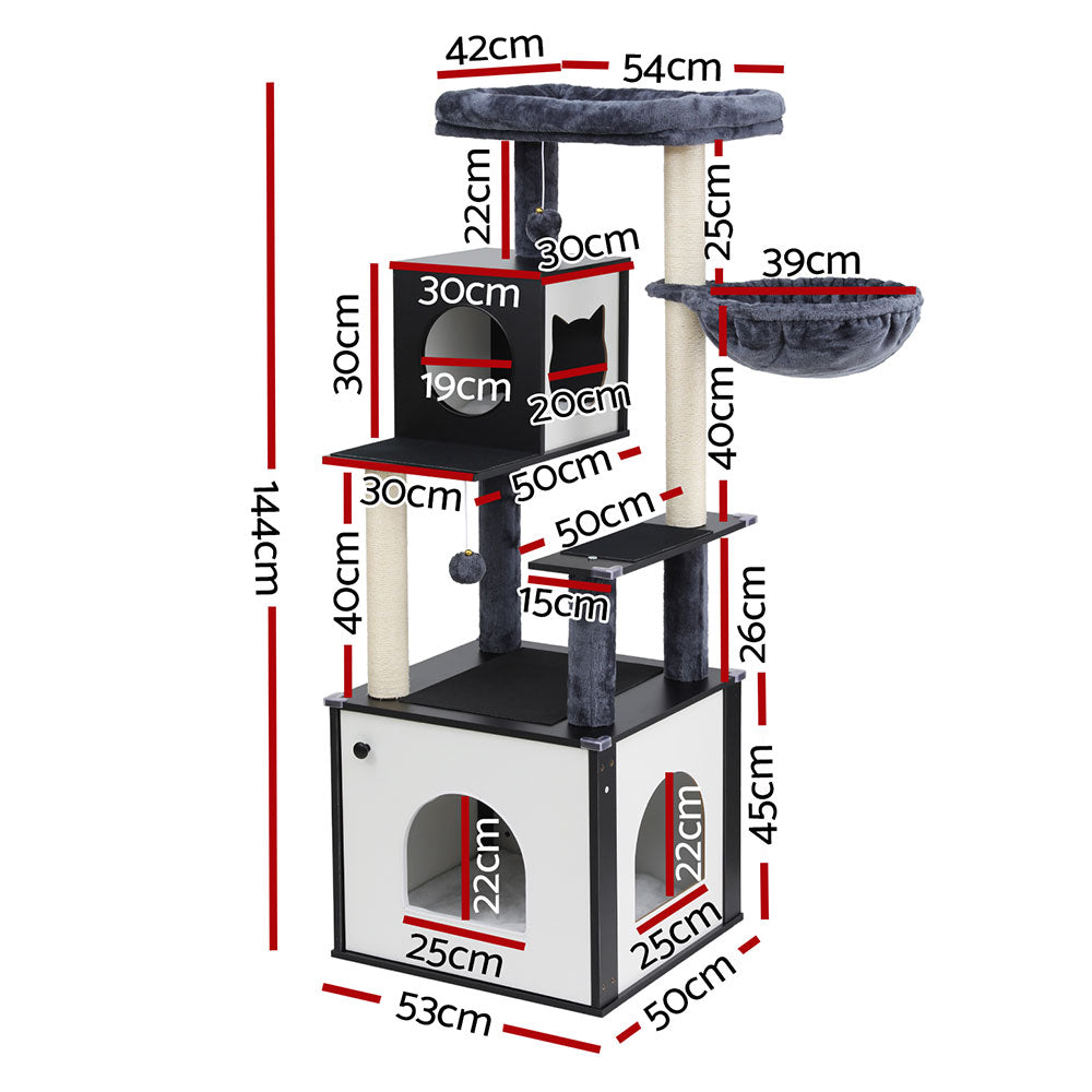 i.Pet Cat Tree Tower Scratching Post Scratcher 144cm Wood Bed Condo House Cabinet - view 2
