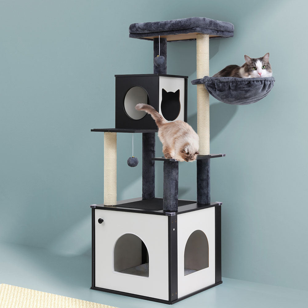 i.Pet Cat Tree Tower Scratching Post Scratcher 144cm Wood Bed Condo House Cabinet - view 7