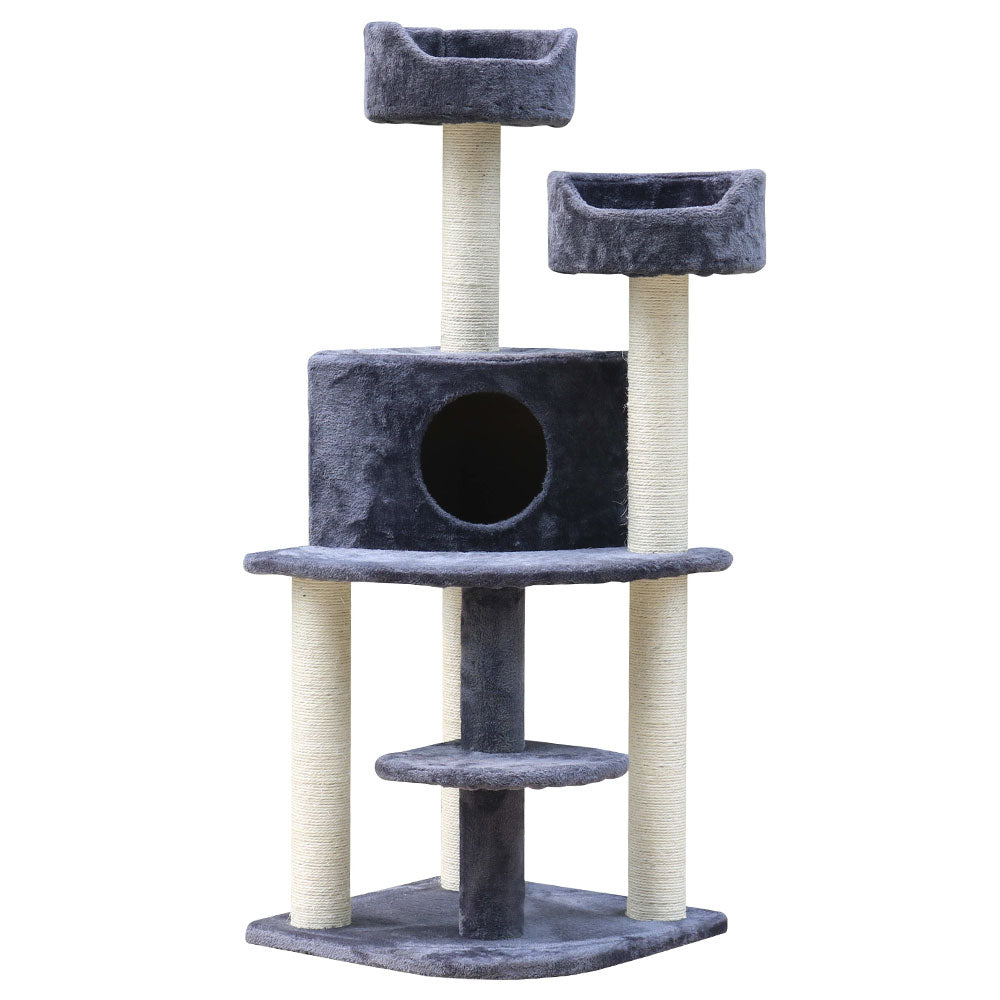 i.Pet Cat Tree 126cm Tower Scratching Post Scratcher Condo Trees House Grey - view 8