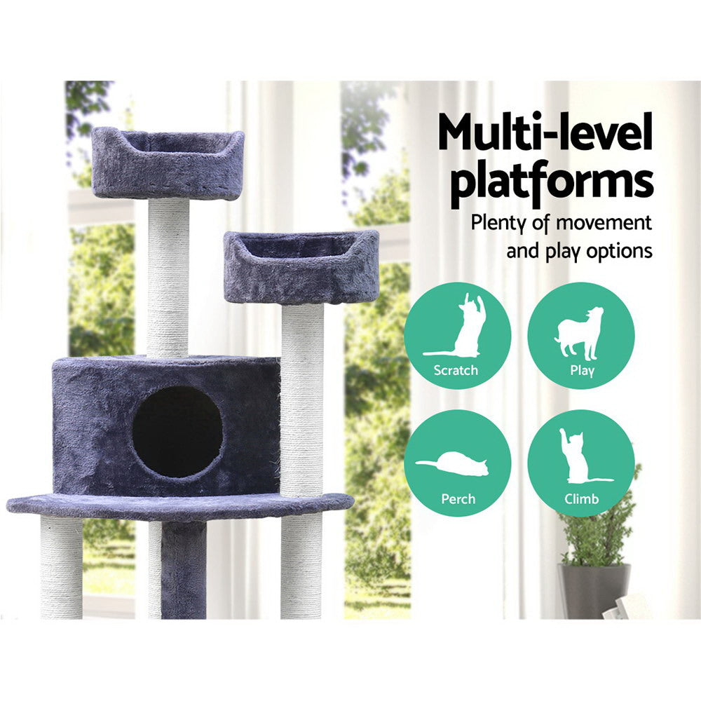 i.Pet Cat Tree 126cm Tower Scratching Post Scratcher Condo Trees House Grey - view 3