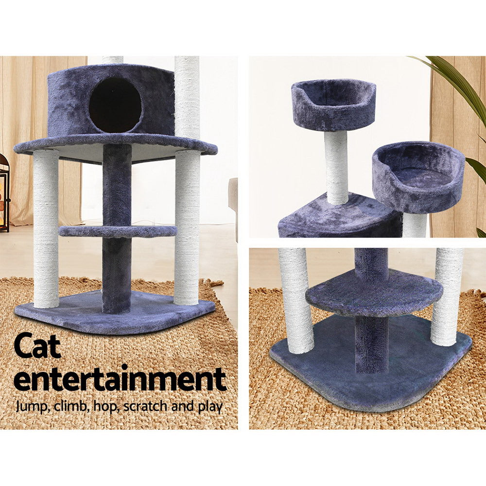 i.Pet Cat Tree 126cm Tower Scratching Post Scratcher Condo Trees House Grey - view 5