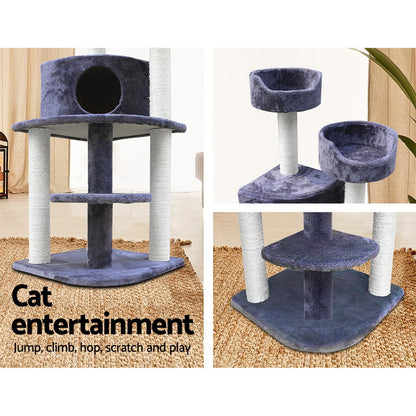 i.Pet Cat Tree 126cm Tower Scratching Post Scratcher Condo Trees House Grey - view 5