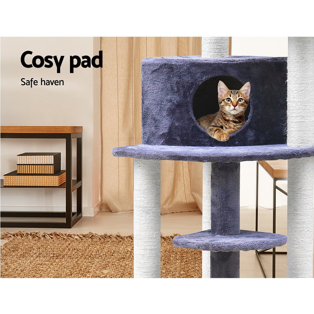 i.Pet Cat Tree 126cm Tower Scratching Post Scratcher Condo Trees House Grey - view 6
