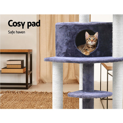 i.Pet Cat Tree 126cm Tower Scratching Post Scratcher Condo Trees House Grey - view 6