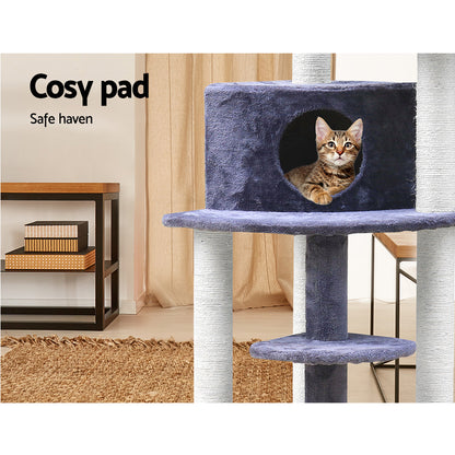 i.Pet Cat Tree 126cm Tower Scratching Post Scratcher Condo Trees House Grey - view 7