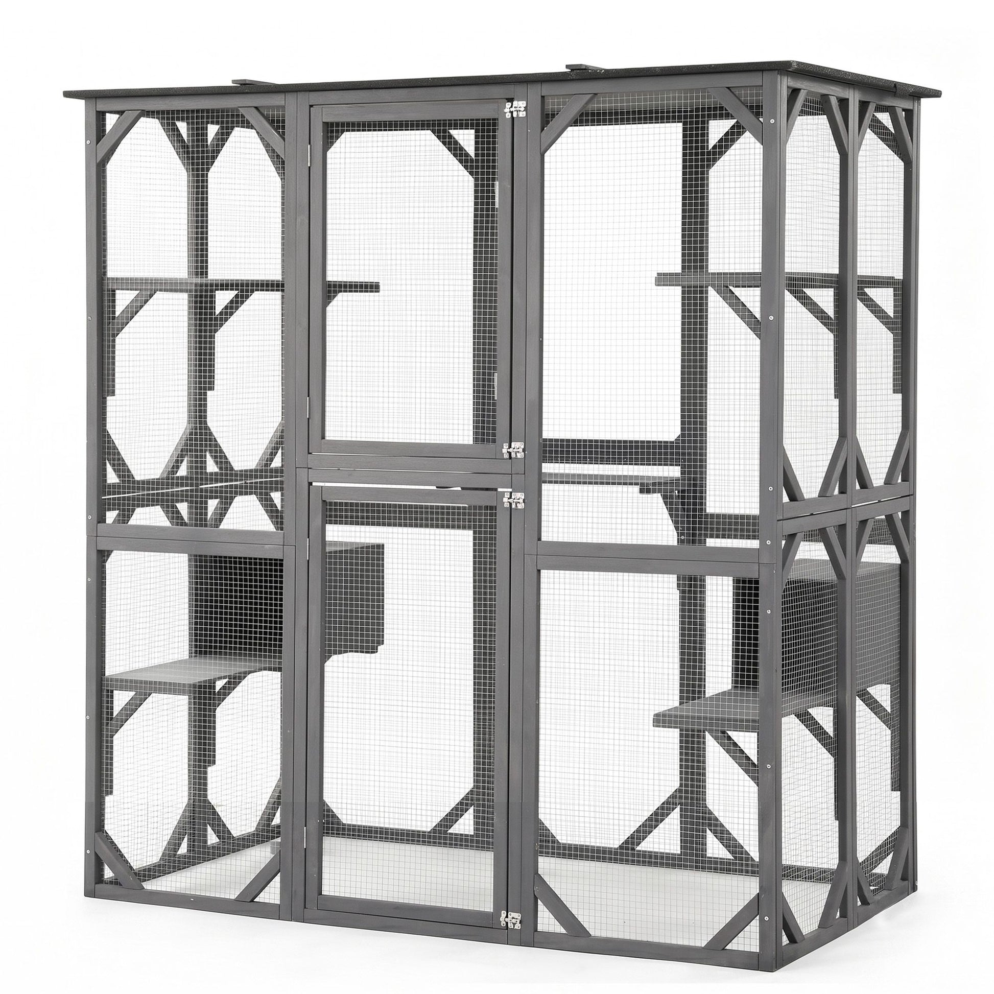i.Pet Cat House 181cm Outdoor Catio Enclosure Walk-In Large Rabbit Hutch Grey - view 2