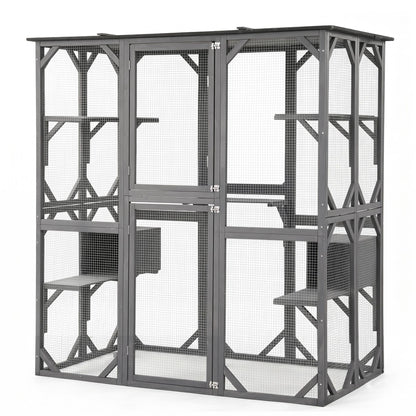 i.Pet Cat House 181cm Outdoor Catio Enclosure Walk-In Large Rabbit Hutch Grey - view 2