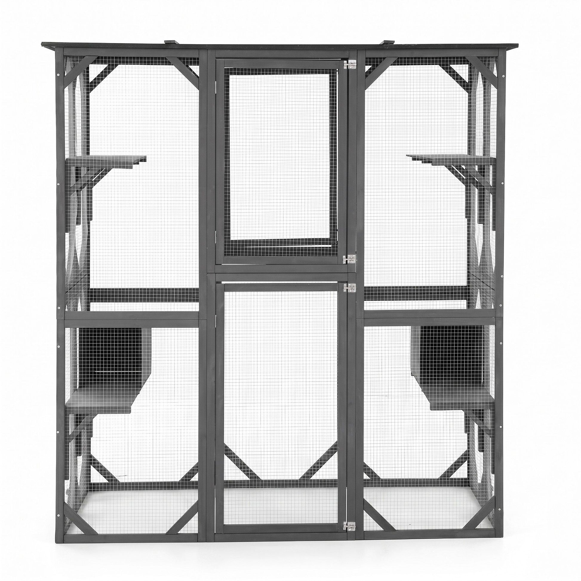 i.Pet Cat House 181cm Outdoor Catio Enclosure Walk-In Large Rabbit Hutch Grey - view 4