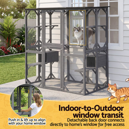 i.Pet Cat House 181cm Outdoor Catio Enclosure Walk-In Large Rabbit Hutch Grey - view 5