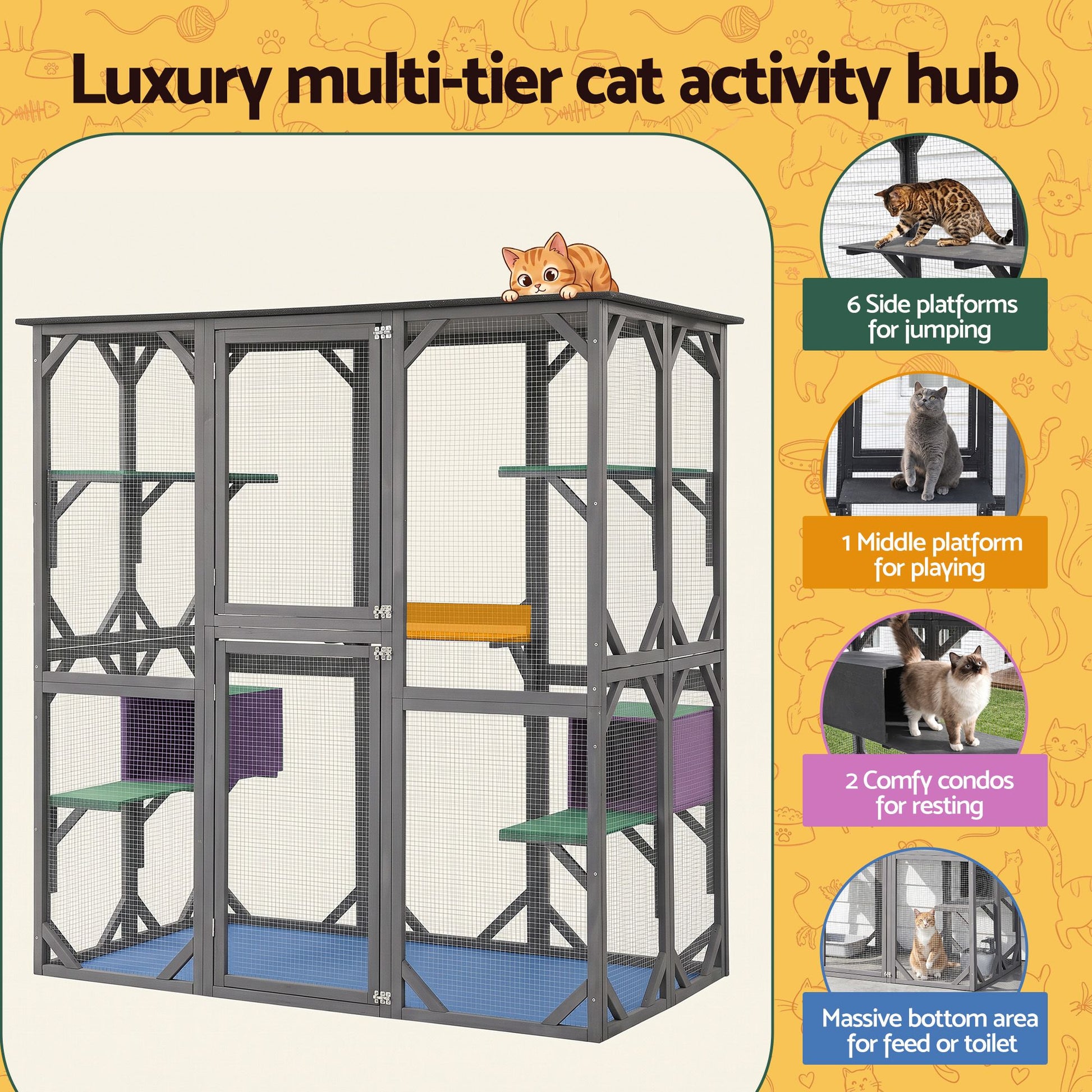 i.Pet Cat House 181cm Outdoor Catio Enclosure Walk-In Large Rabbit Hutch Grey - view 6