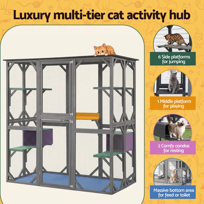 i.Pet Cat House 181cm Outdoor Catio Enclosure Walk-In Large Rabbit Hutch Grey - view 6