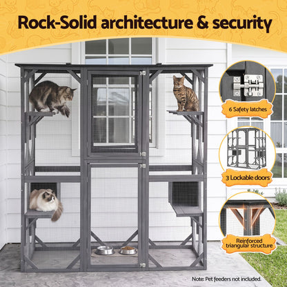 i.Pet Cat House 181cm Outdoor Catio Enclosure Walk-In Large Rabbit Hutch Grey - view 7