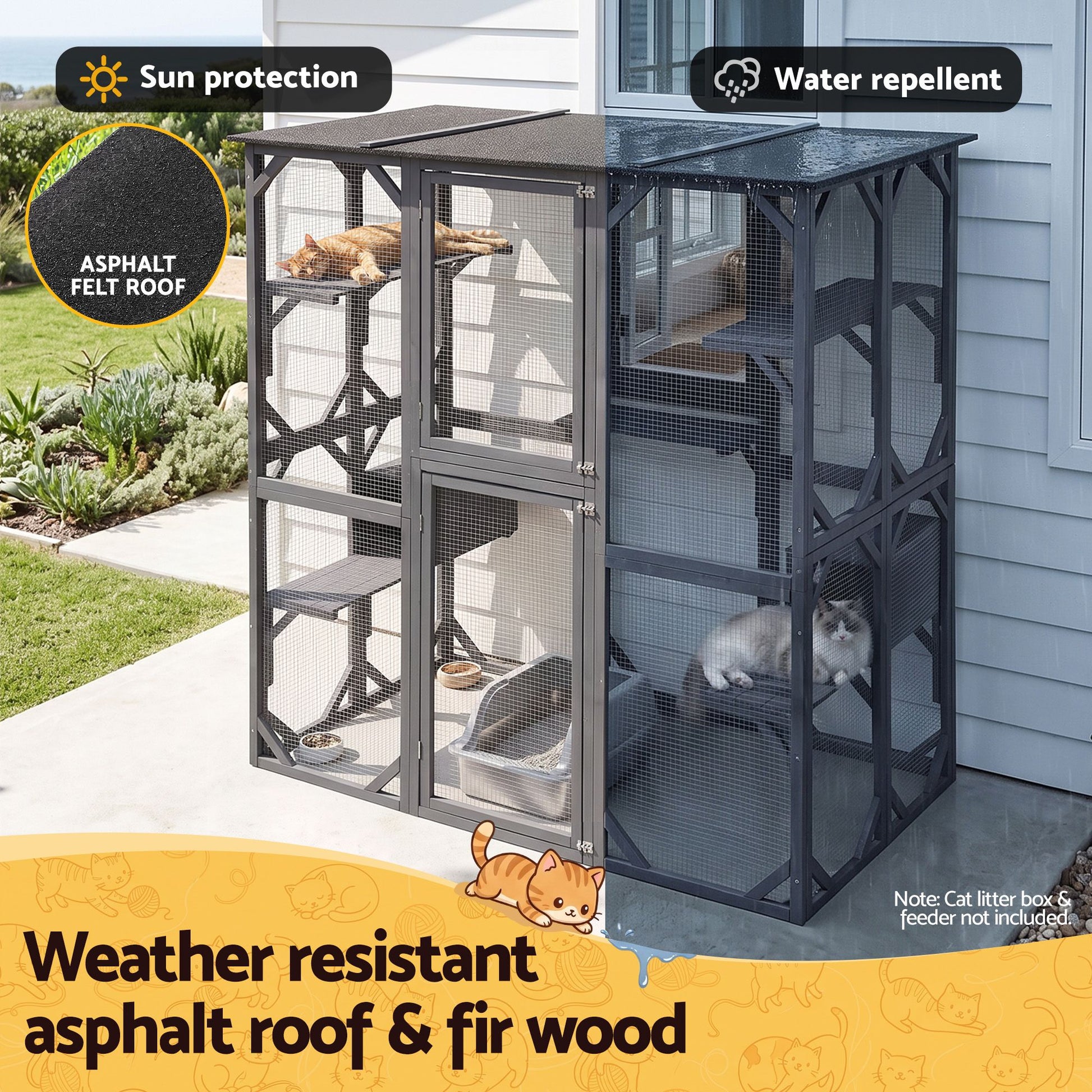 i.Pet Cat House 181cm Outdoor Catio Enclosure Walk-In Large Rabbit Hutch Grey - view 8
