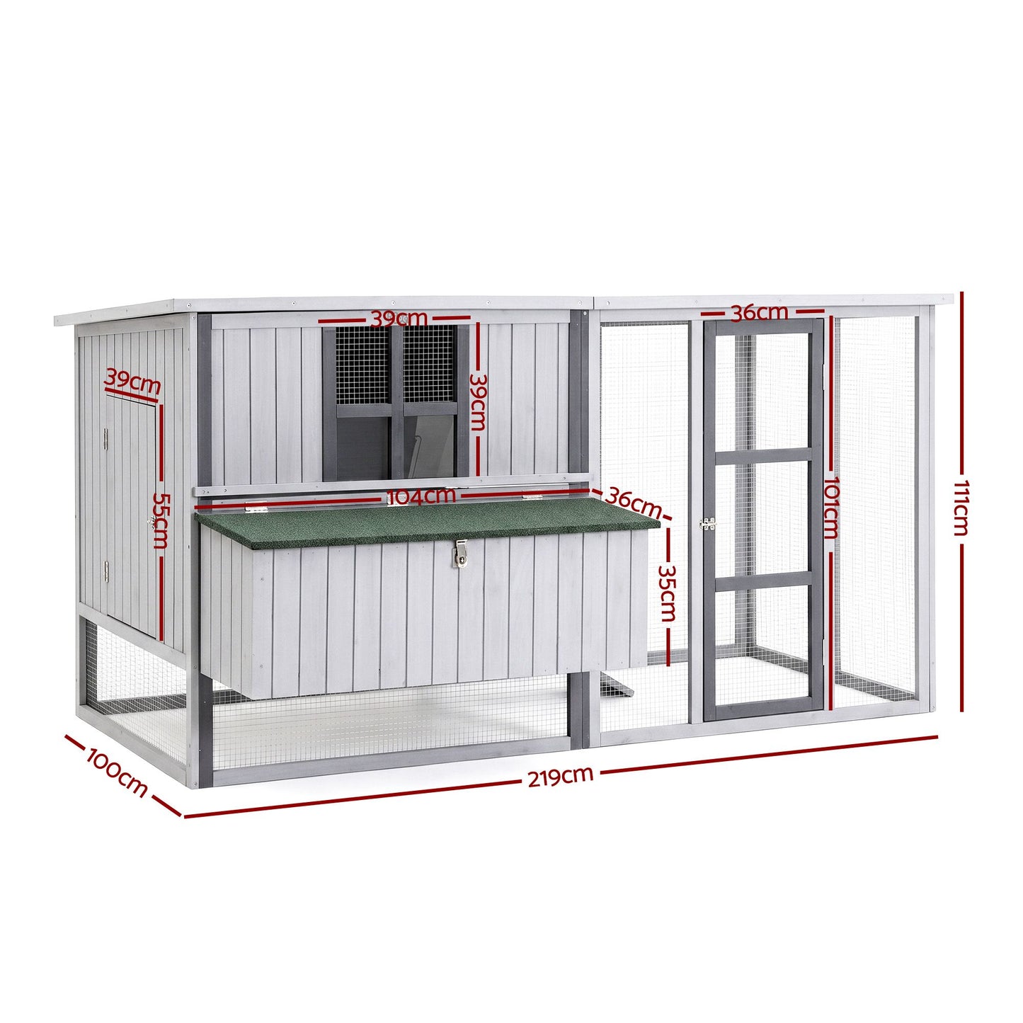 i.Pet Chicken Coop 219cm Rabbit Hutch Poultry Cage Outdoor Enclosure Wood - view 2