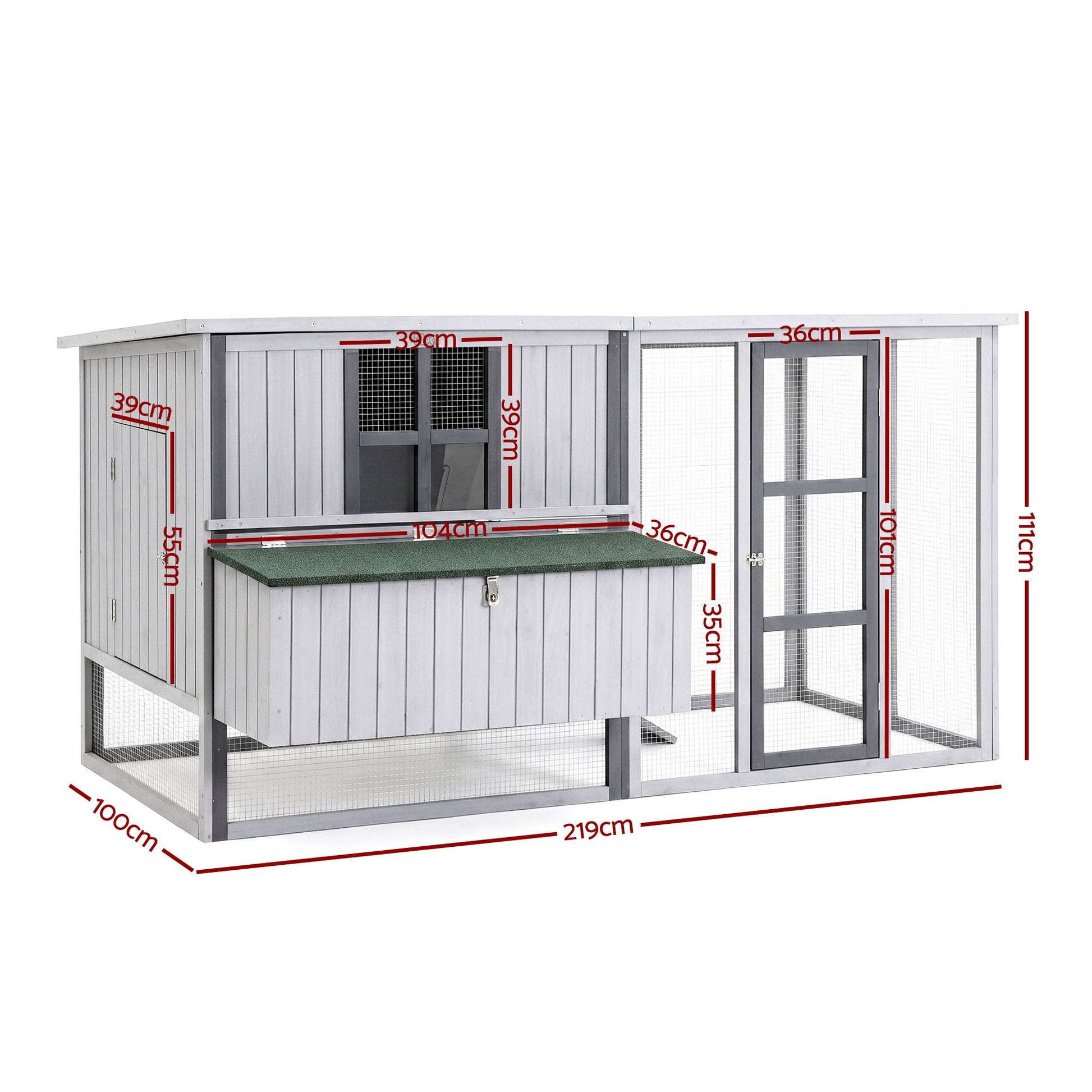 i.Pet Chicken Coop 219cm Rabbit Hutch Poultry Cage Outdoor Enclosure Wood - view 2