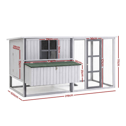 i.Pet Chicken Coop 219cm Rabbit Hutch Poultry Cage Outdoor Enclosure Wood - view 2