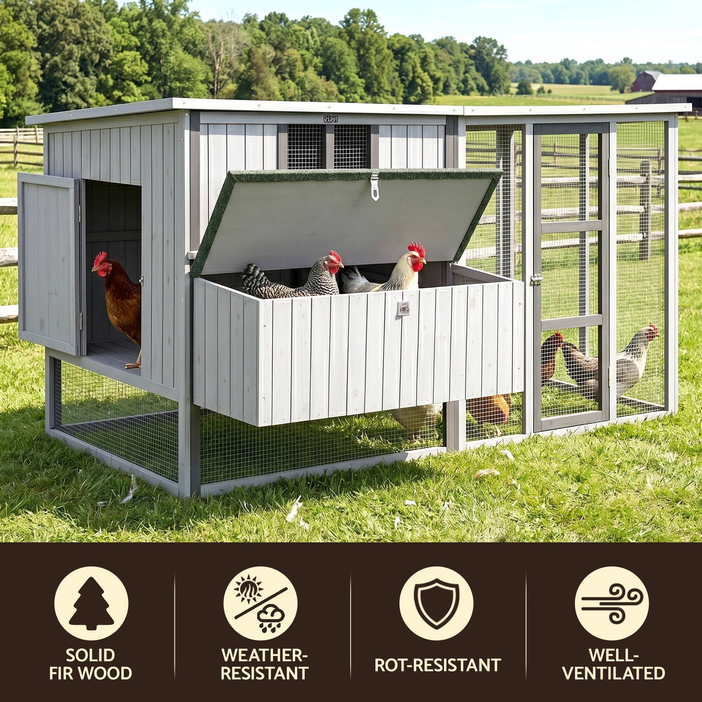 i.Pet Chicken Coop 219cm Rabbit Hutch Poultry Cage Outdoor Enclosure Wood - view 4