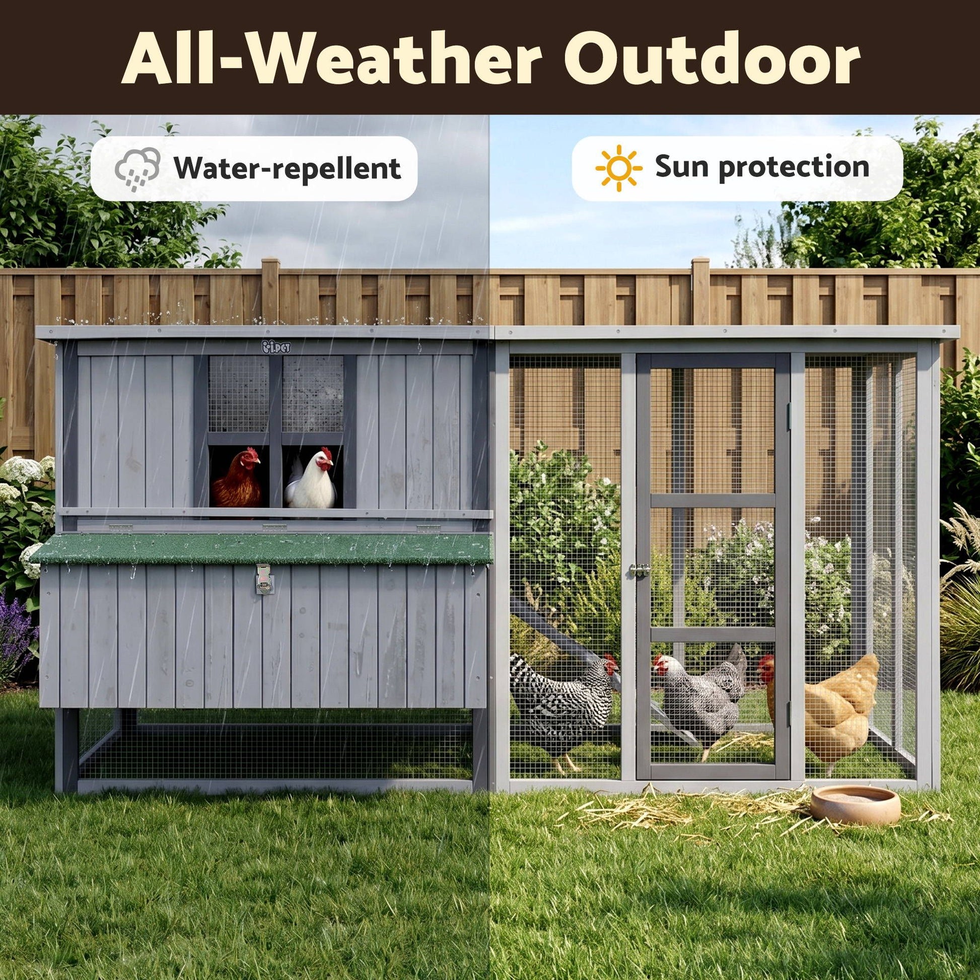 i.Pet Chicken Coop 219cm Rabbit Hutch Poultry Cage Outdoor Enclosure Wood - view 5