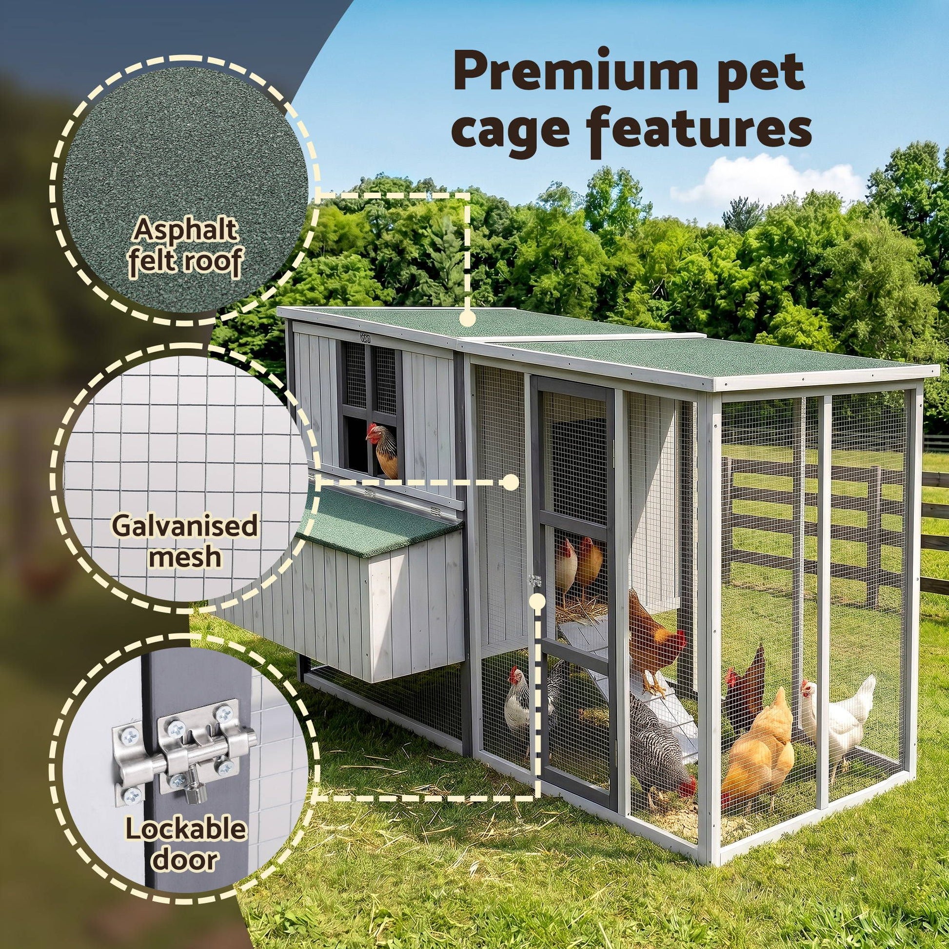 i.Pet Chicken Coop 219cm Rabbit Hutch Poultry Cage Outdoor Enclosure Wood - view 8