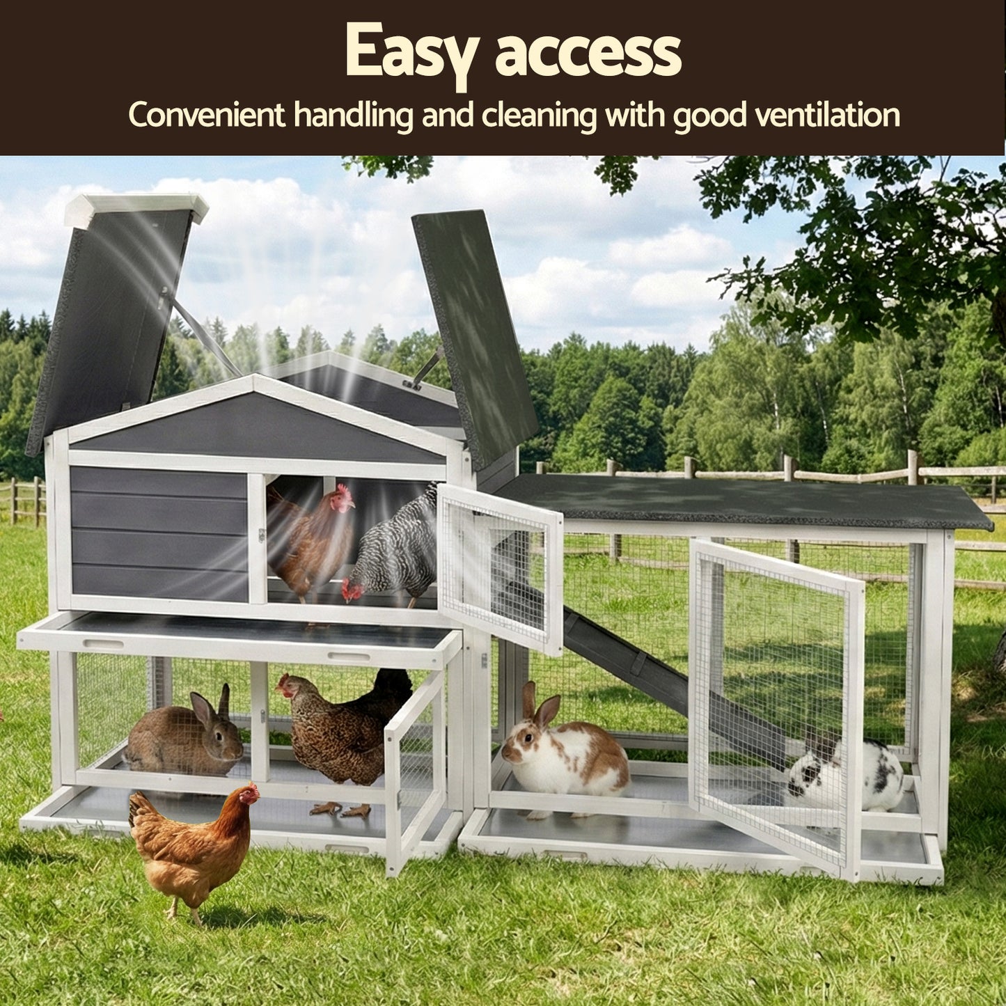 i.Pet Chicken Coop Rabbit Hutch Extra Large Wooden Run Cage House With Run Cage - view 7