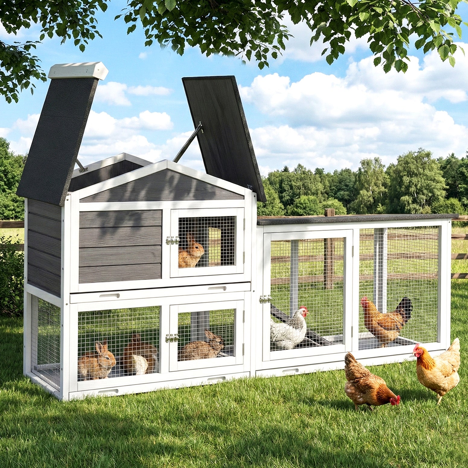 i.Pet Chicken Coop Rabbit Hutch Extra Large Wooden Run Cage House With Run Cage - view 8