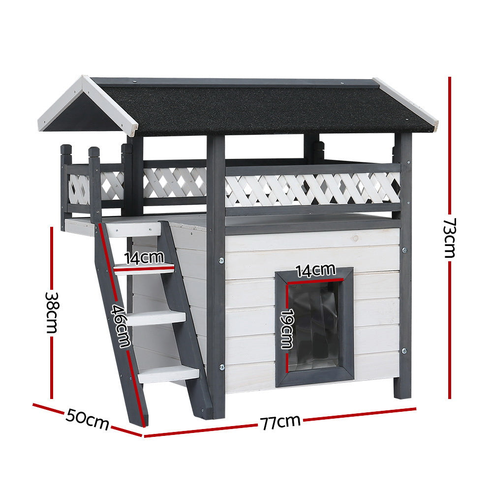 i.Pet Outdoor Cat House Shelter 77cm x 50cm x 73cm Rabbit Hutch Wooden Condo Small Outdoor Cat House - view 2
