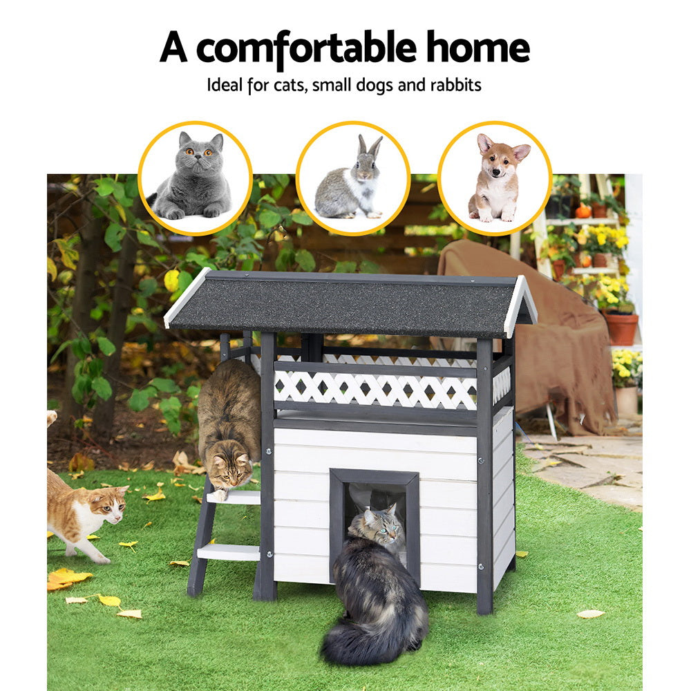 i.Pet Outdoor Cat House Shelter 77cm x 50cm x 73cm Rabbit Hutch Wooden Condo Small Outdoor Cat House - view 4