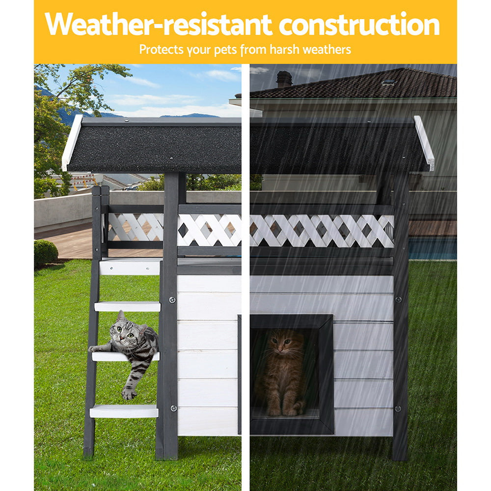 i.Pet Outdoor Cat House Shelter 77cm x 50cm x 73cm Rabbit Hutch Wooden Condo Small Outdoor Cat House - view 5