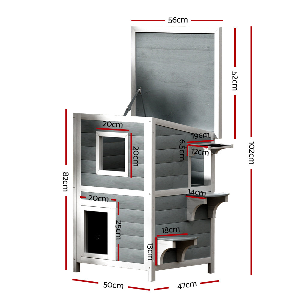 i.Pet Outdoor Cat House Shelter 56cm x 52cm x 82cm Rabbit Hutch Wooden Condo Small Outdoor Cat House - view 2