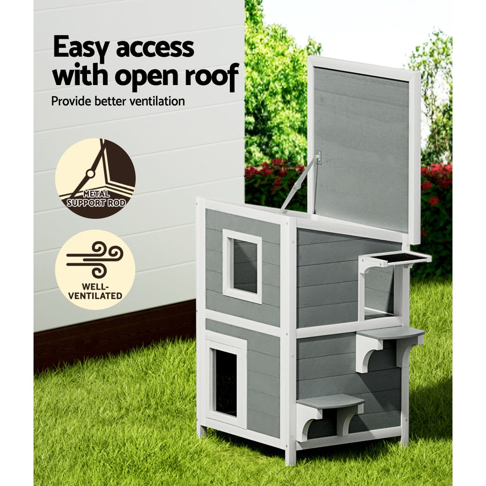 i.Pet Outdoor Cat House Shelter 56cm x 52cm x 82cm Rabbit Hutch Wooden Condo Small Outdoor Cat House - view 5