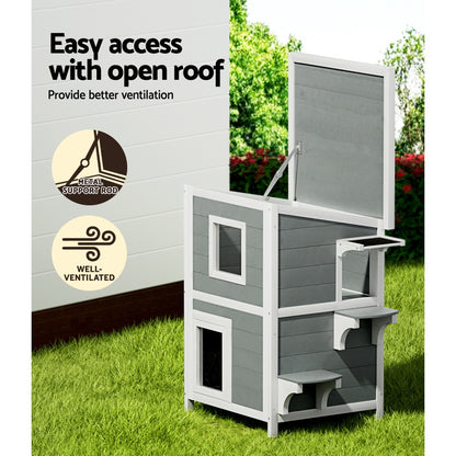 i.Pet Outdoor Cat House Shelter 56cm x 52cm x 82cm Rabbit Hutch Wooden Condo Small Outdoor Cat House - view 5