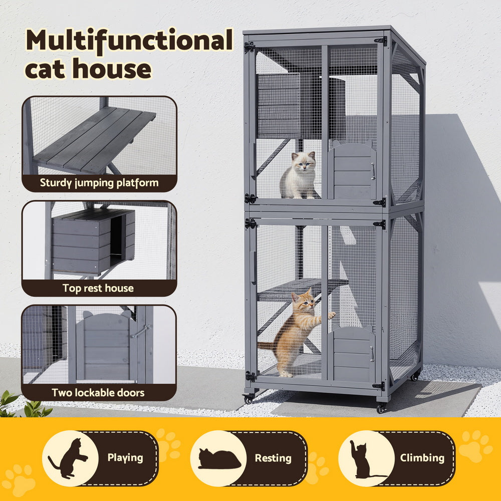 i.Pet Cat House Wooden 180cm Rabbit Hutch Pet Condo Small Dog Enclosure Cage - view 5