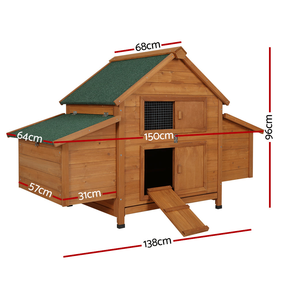 i.Pet Chicken Coop Rabbit Hutch 150cm x 68cm x 96cm Large Chicken Coop House Run Cage Wooden - view 2